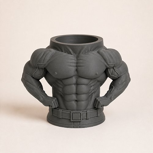 Porta-Canetas Torso de Fisiculturista Criandê Cinza