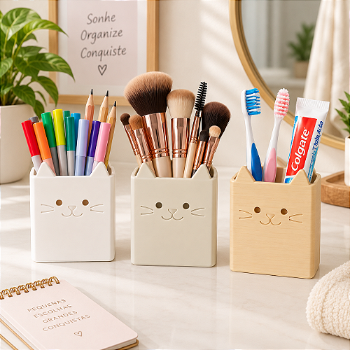 Porta-Objetos Multiuso Gatinho Organizador Decorativo Criandê