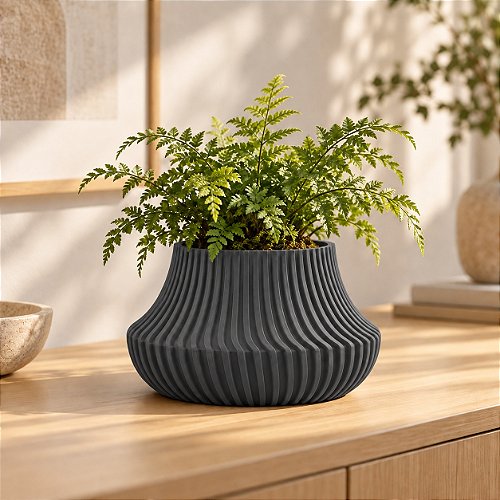 Vaso de Planta Canelado Aurora Criandê Cinza