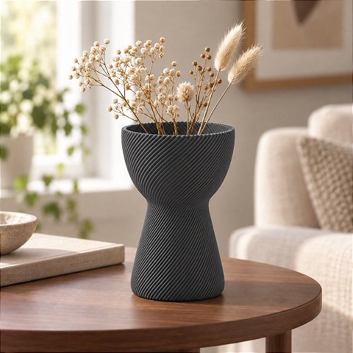 Vaso Ampulheta Espiral Criandê Cinza