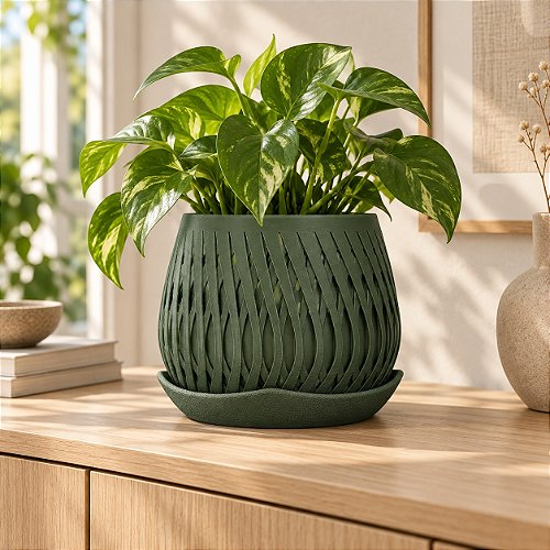 Vaso Trançado Ludovica com Prato Criandê Verde