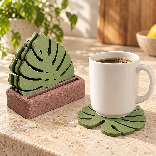 Porta-Copos Folha de Monstera com Suporte Criandê Wood