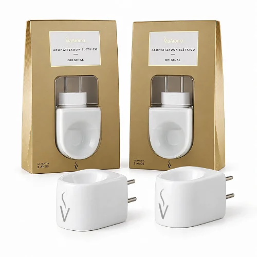 Kit 2 Aromatizadores Elétricos Via Aroma Original Branco Porcelana Bivolt