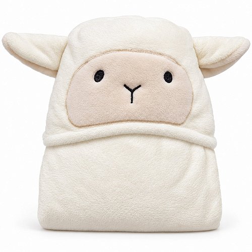 Toalha de Banho Infantil com Capuz Power Sec 3D 80x125cm Ovelha Off White - Laço Bebê