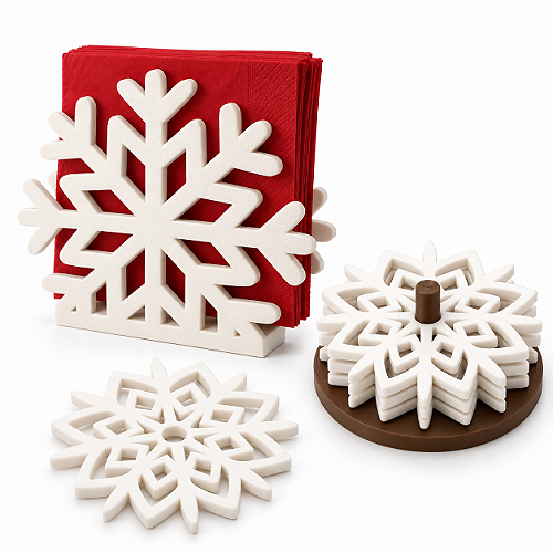 Conjunto para Copos e Guardanapos – Flocos de Neve Branco
