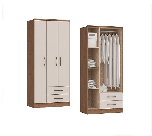 Roupeiro 03 Portas Moscou - LOJA MUNDI MÓVEIS