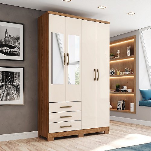 Roupeiro 04 Portas 03 Gavetas Caju - Ref. DA135-127 - Nature/Off