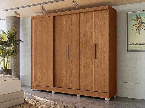 Roupeiro 245cm 05 Portas 04 Gavetas - Ref. N564 - Canela