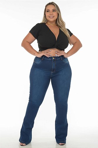 Calça Jeans Ane Plus Size Wide Leg Premium Cleicieli Azul - Ane