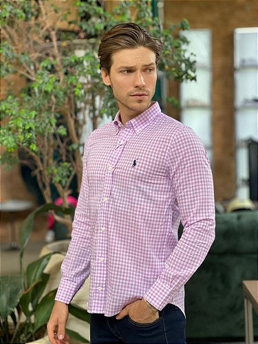 Camisa Rosa Xadrez Preto