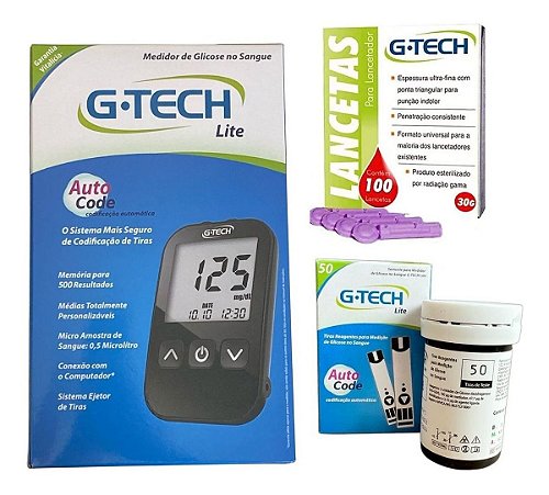 Medidor Glicose Glicemia Diabetes Kit Completo G-tech Lite