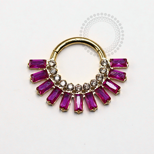 TN1242 Segmento Frontal CZ Baguete  Pink Titânio PVD Gold