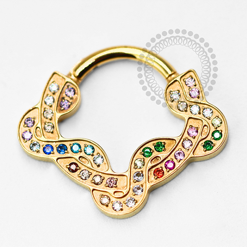 TN1538 Segmento Frontal Serpentina CZ Cores Titânio PVD Gold