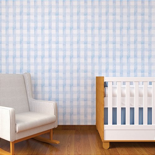 Papel de parede aquarela Gingham quarto de bebê infantil xadrez azul-petróleo  macio 13293