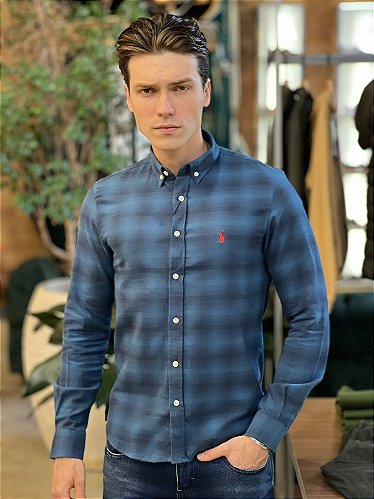 Camisa Custom Flannel Xadrez R.L Preto e Branco - New Man Store