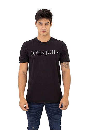 Camiseta Regular Fit John John Preta Estampada - New Man Store