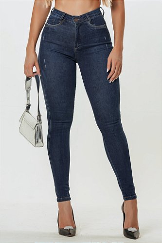 Calça jeans feminina skinny azul escura básica lisa - HR Rihanna Fashion