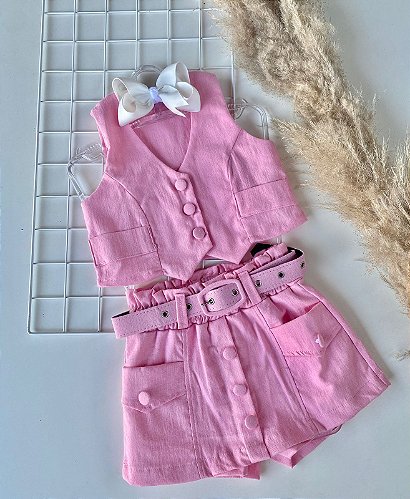 Short Saia em Linho Infantil Lily para Meninas - 4 a 10 - Iluna Kids