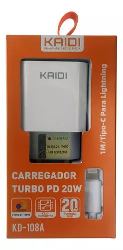 Carregador Qc 3.0 Pd 20w Kaidi P/ iPhone 11 12 13 14 Pro Max