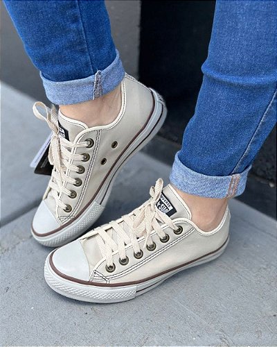 Converse All Star Alto Bege Couro