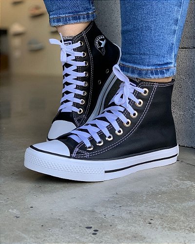 Converse All Star Alto Bege Couro