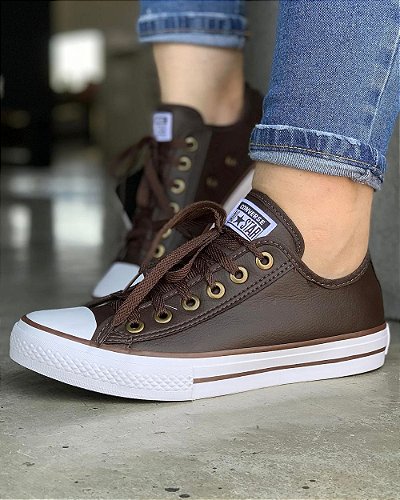 Converse All Star Alto Bege Couro