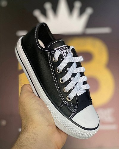 Converse All Star Baixo Preto Couro