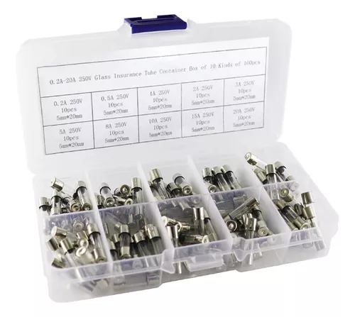 Kit fusível de vidro 5x20 com 100 unidades