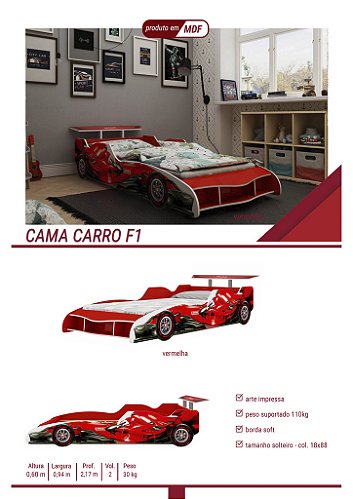 CAMA CARRO F1 SOLTEIRO — VERMELHO
