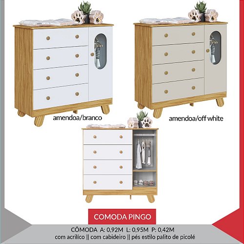 COMODA PINGO 1 PTS JANELA — AMENDOA/BRANCO BRILHO