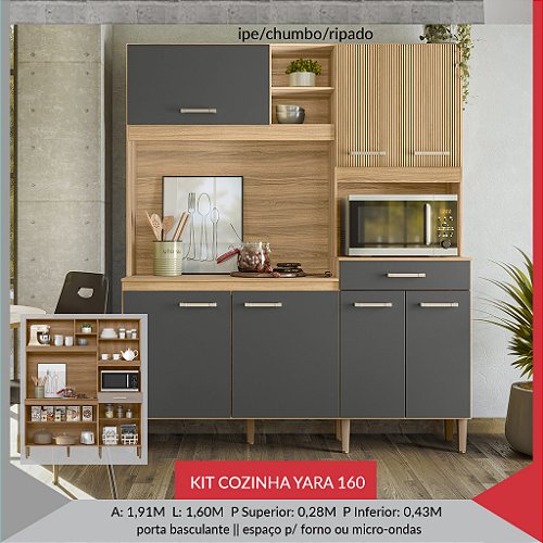 KIT COZINHA YARA 160 — FREIJO/CHUMBO/RIPADO