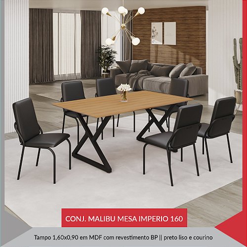 Conjunto de Jantar Império 1,60 m com 4 Cadeiras Império — PRETO