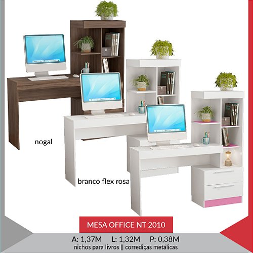 MESA OFFICE NT2010 — BRANCO/FLEX ROSA