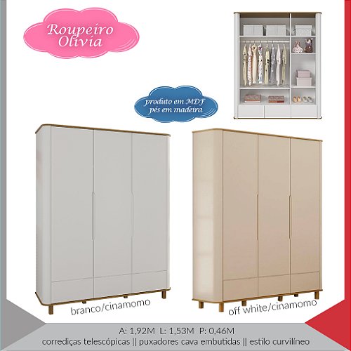 ROUPEIRO OLIVIA 3 PORTAS — imagem 3