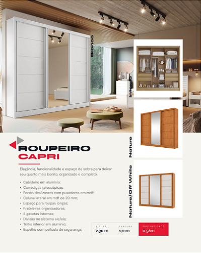 ROUPEIRO CAPRI PLUS 3PTS E 1 ESPELHO — BRANCO
