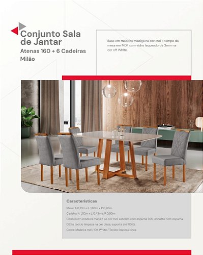 CONJ. ATENAS C/ 6 CAD MILAO - 1,60 — imagem 3