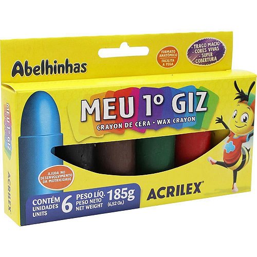 Giz de Cera Curto 4 Cores Ergonômico Pião Caixa com 06 - TK