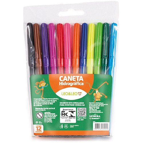 Caneta Hidrográfica Léo & Léo 6 Cores Lavável - Pacote com 24