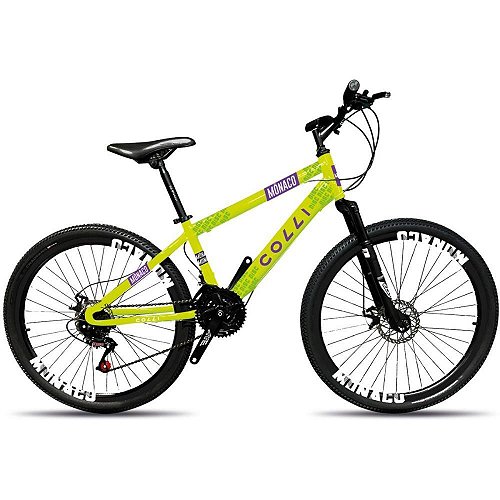 Bicicleta Aro 24 Airon Amarelo Neon com Freios a Disco e 7 Marchas