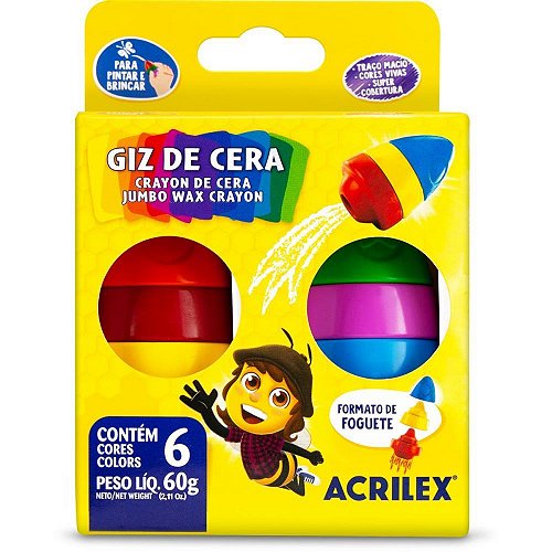 Giz de Cera Ergonômico Foguete 6 Cores Caixa com 6 Unidades