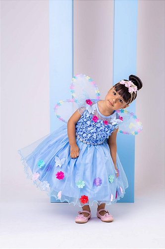 Vestido Princesa Belli Gaia Jardim Encantado Azul Bebe - Roupa  Infantil