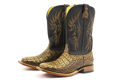 Bota Masculina Goyazes Exótica - Jacare Tabaco - Couro Pit Stop Preto - Couro