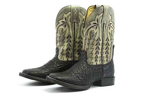 Bota Masculina Goyazes Exótica - Avestruz Lisa Barriga Preto - Couro Waco Cimento - Flex