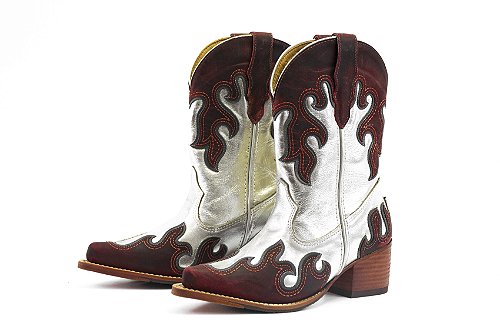 Bota Feminina Goyazes Metalizado Prata - Metalizado Prata Vinho - Couro BF