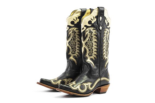 Bota Feminina Goyazes Solado Couro Mustang Preto