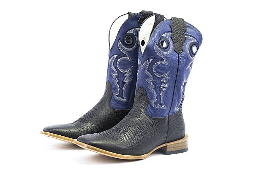 Bota Masculina Mr West - Cabeça Preta - Cano Médio Azul Bic - Couro
