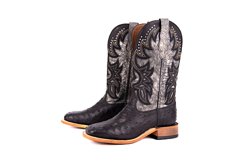 Bota Feminina Goyazes Exótica - Avestruz Cor: Avestruz Preto/ Fóssil Prata 246405-AC