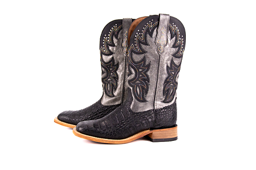 Bota Feminina Goyazes Exótica - Jacaré Cor: Jacaré Barriga Preto/Fóssil Prata 246405-JC
