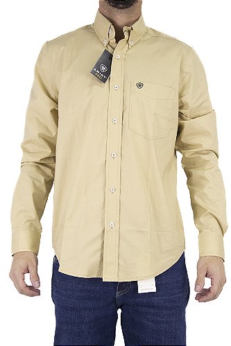Camisa Masculina Ariat Manga Longa Lisa - Bege