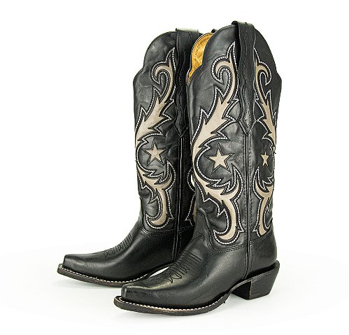 Bota Feminina Goyazes Solado Couro/ Bico Fino/ Cano Médio/Alto Cor: Couro Mustang Preto/ Mustang Preto - 256805-cc
